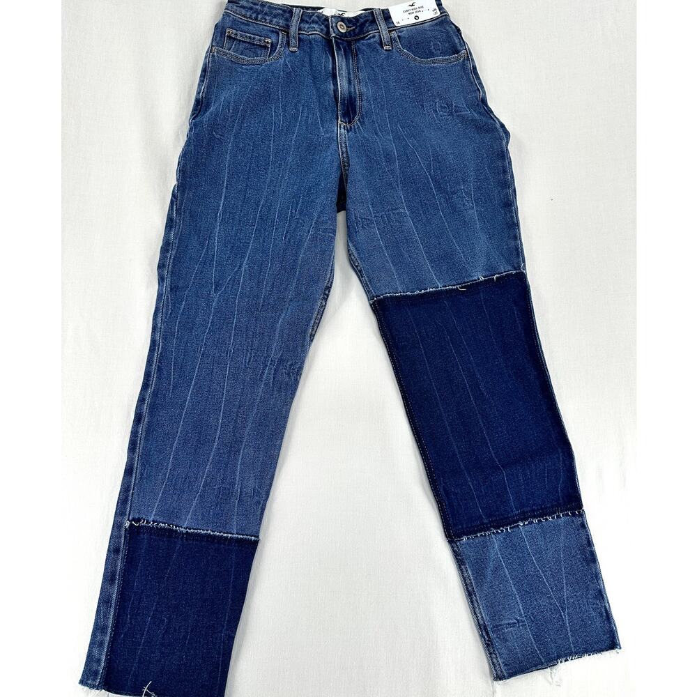 NWT Hollister Two-Toned Curvy High-Rise Mom Jeans Size 3R/W26 with Raw Hem